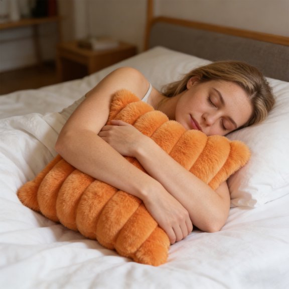 Faux Faux Fur Throw Pillow, 20X20 in, Square Pillow Covers, Throw Pillow Covers for Couch, Apricot tone, Ribbed Plush Texture, Living Room Refresh, 1 Pc