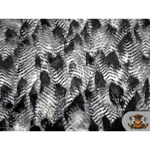 Faux Feathered Fur Black White / 62" wide sold by the yard