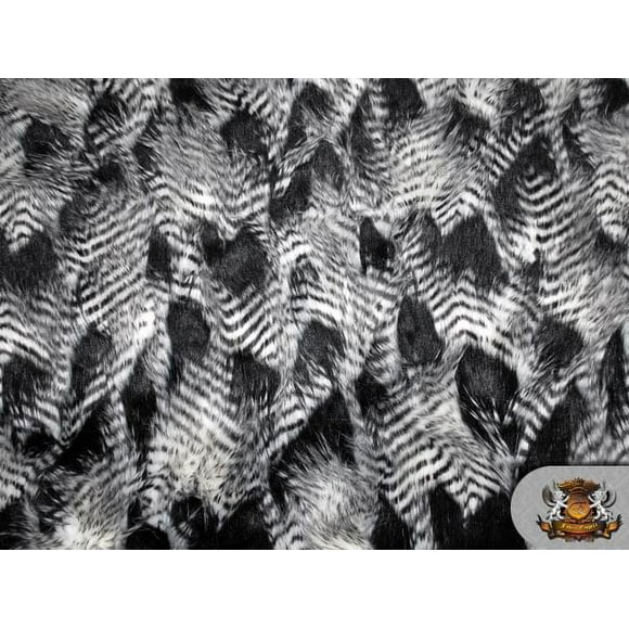 Faux Feathered Fur Black White / 62" wide sold by the yard