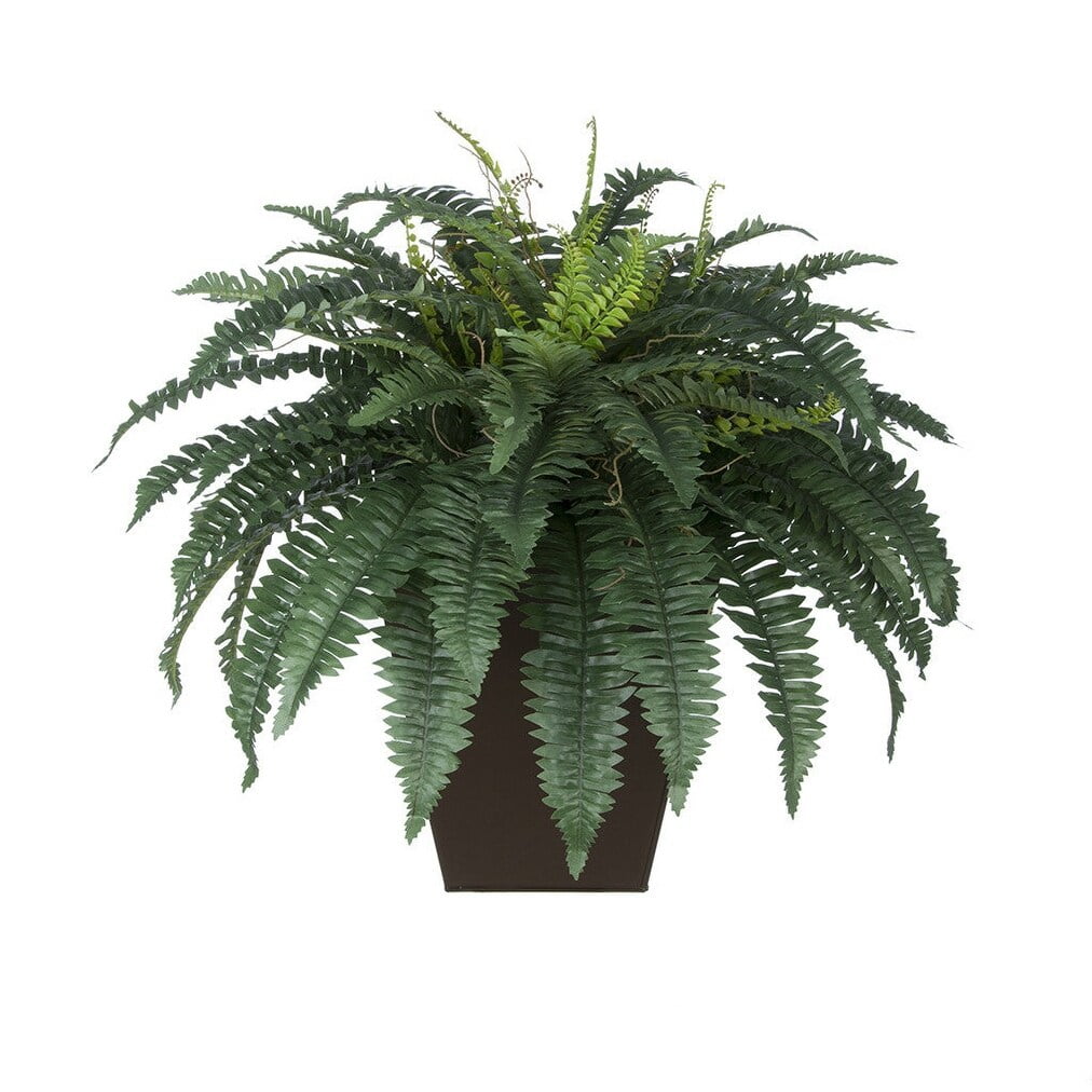 Gloss Brown Silk Fern Floor Plant in Zinc Planter