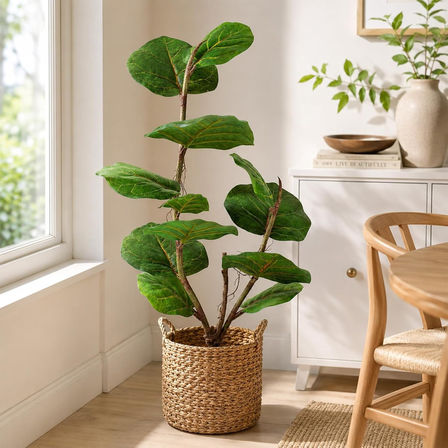 Faux Fiddle Leaf Fig Tree,3 Ft Artificial Ficus Audrey Plant with ...