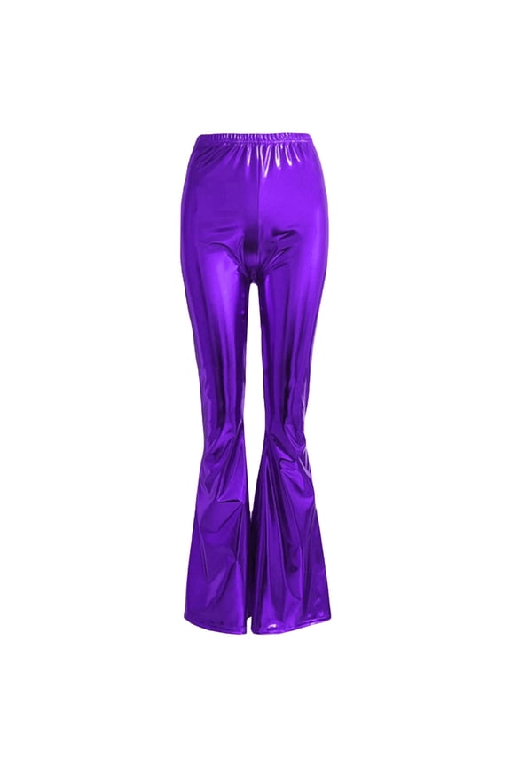 Faux Flared Pants Club Party Shinning Metallic Disco Leggings for Ladies