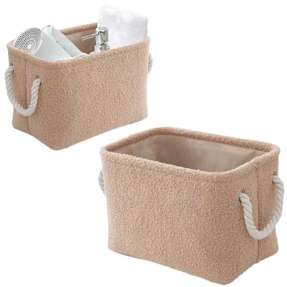 Faux Fleece Storage Basket,Soft Decorative Mini Fleece Bin for Living Room, Bathroom & Bedroom Organization, camel color, storage basket, decorative bin,Beige,1PC