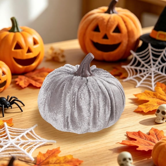 Faux Flocked Pumpkins Fabric Artificial Pumpkins Fall Halloween Thanksgiving Decorations Home Table Shelf Display Props