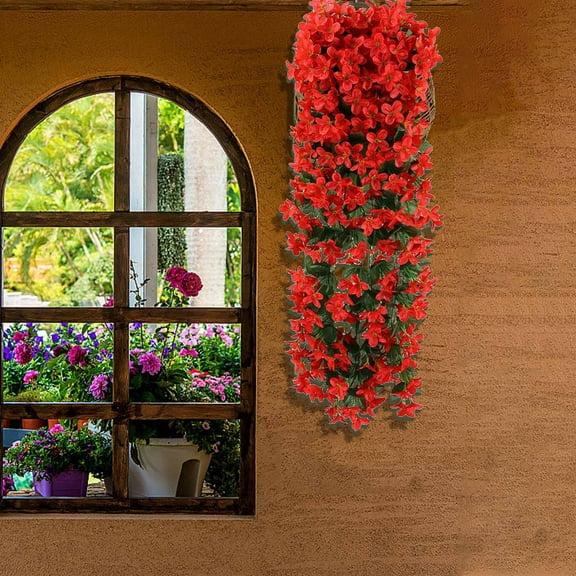 Faux Floral, Artificial Greenery, Violet Hanging Basket, PE Rattan, Silk Petals, Moss Base, Outdoor Home Decor, 1 Count