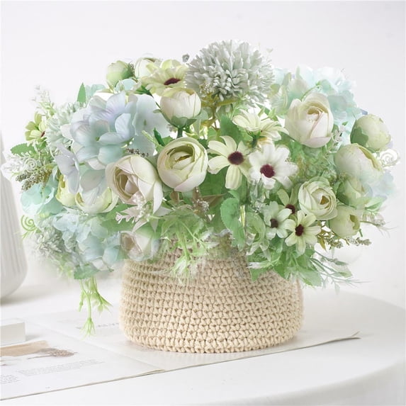 Faux Floral Bouquet Green Silk Flowers for Party Table Decor Holiday Hosting Gift 2 Pack