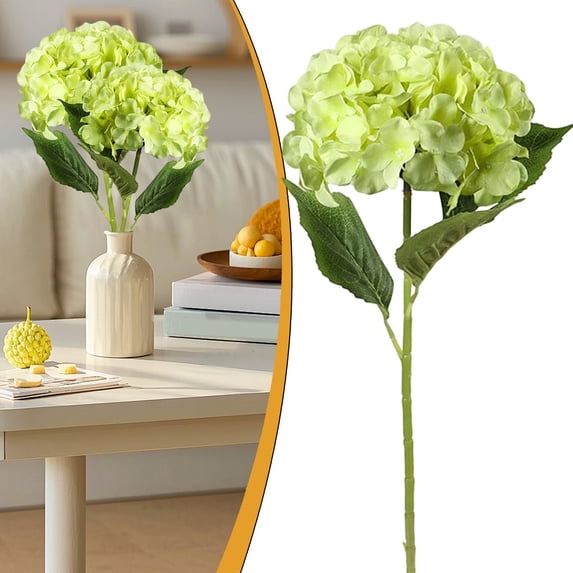 Faux Floral Stem, Artificial Hydrangea with Silk Petals and Lifelike Foliage, 23.62 Inch Light Green Flower for Vase Home Decor