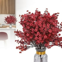 Faux Flower Arrangement Verdsylv Gypsophila & Cherry Blossom Stem - Realistic Faux Flower Spray for Wedding Centerpieces, Home Table Arrangements, Vase Floral Decor, Wedding Centerpiece Flowers, Red1