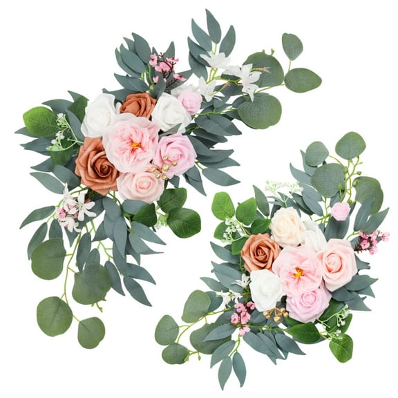 Faux Flower Swag Set of 2 Wedding Welcome Signs Floral Swag Artificial Flowers for Windows Ceremony Wedding Backdrop Decoration (Pink)