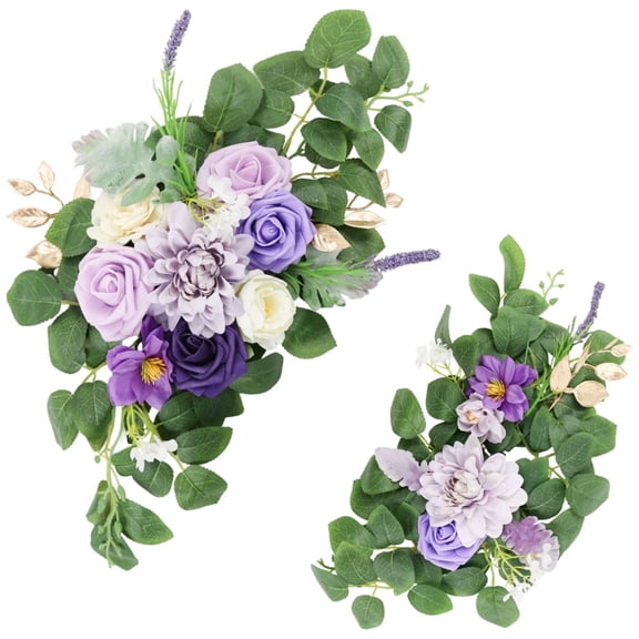 Faux Flower Swag Set of 2 Wedding Welcome Signs Floral Swag Artificial Flowers for Windows Ceremony Wedding Backdrop Decoration (Purple)
