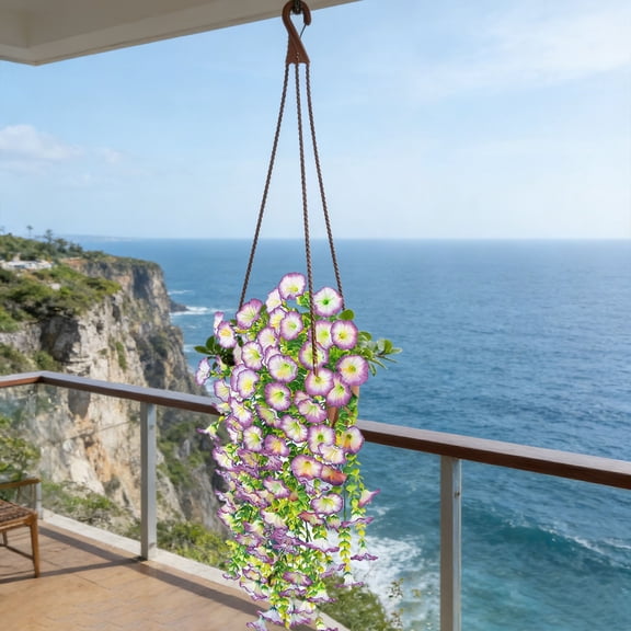Faux Flowers Artificial Hanging Flower Outdoor Artificial Petunias for Outdoors UV Resistant Silk Flowers for Outside for Summer Kitchen Porch Patio Balcony Backyard Decor (1Pc,Beige)