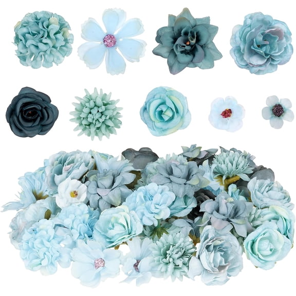 Faux Flowers Heads Small Decorative Flowers for Crafts Cake Wreath Garlands Wedding Table Home Decoration (54, blue)