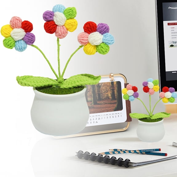 Faux Flowers for Vase, Artificial Flowers, Hand Woven Crochet Flowers Knitted Artificial Flowers Wool Crochet Bouquet Multicolor Realistic Gift for Coworkers Spring Decor 1Pcs