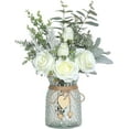 thumbnail image 1 of Faux Flowers with Vase,Artificial Silk Roses in Vase, Fake Plant Eucalyptus Flower Arrangement for Home Office Farmhouse Bathroom Dining Table Centerpiece Decorations Coffee Table Decor (White), 1 of 9