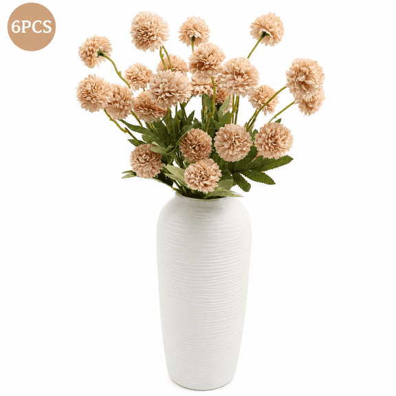 Faux Flowers for Vase, 6Pcs Beige Silk Mums Small Artificial Flowers for Table Centerpiece, Mini Fake Chrysanthemums Stems for Wedding Home Decor