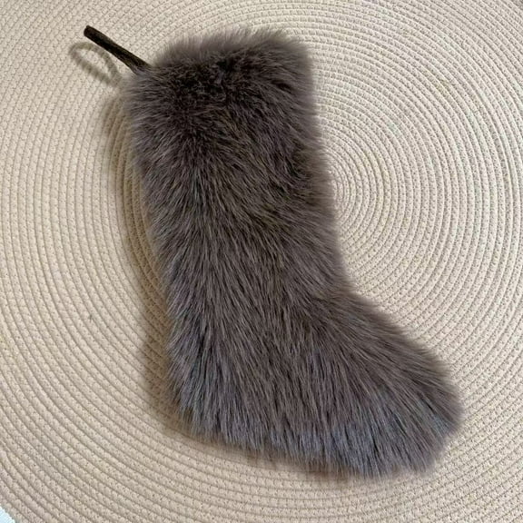 Faux Fox Fur Christmas Stockings with Hanging Ring, Large Christmas Stockings, Plush Xmas Stocking for Fireplace Door Wall Holiday Decorations (Deep Gray)