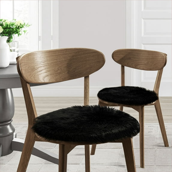 Faux Fur 16" Round Suede Backed Chair Pad Black 6 Pack