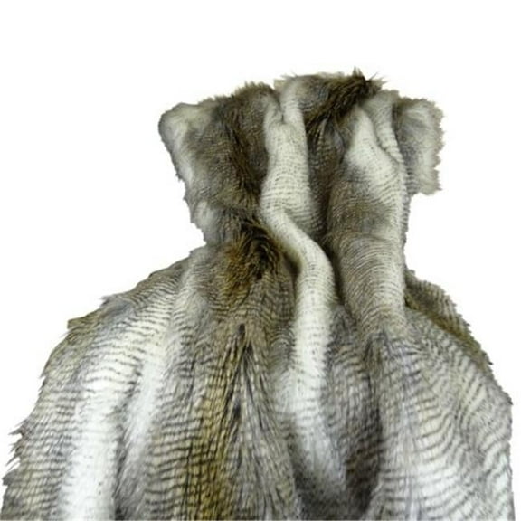 Faux Fur Alaskan Hawk Handmade Blanket, White & Gray Beige - 114 x 120 in.