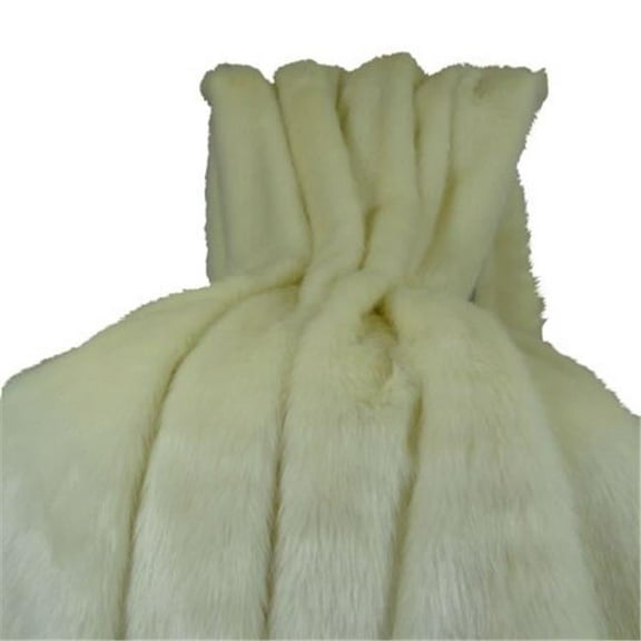 Faux Fur Arctic Fox Handmade Blanket, White & Ivory - 102 x 116 in.