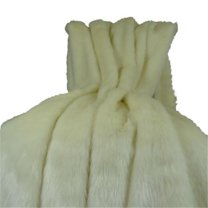 Faux Fur Arctic Fox Handmade Blanket, White & Ivory - 102 x 116 in.