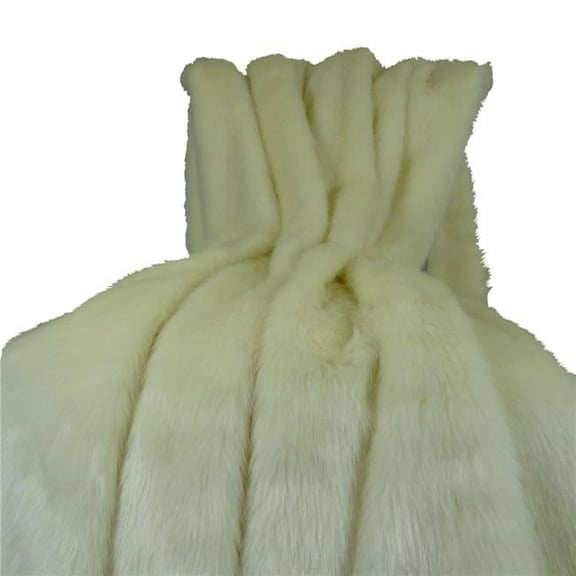 Faux Fur Arctic Fox Handmade Blanket - White & Ivory - 96 x 110 in.
