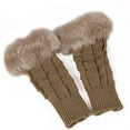 thumbnail image 1 of Faux Fur Arm Warmers Fingerless Thumb Hole Wrist Gloves Knitted Mitten Winter Gift Warm Gloves for Women(Khaki), 1 of 3