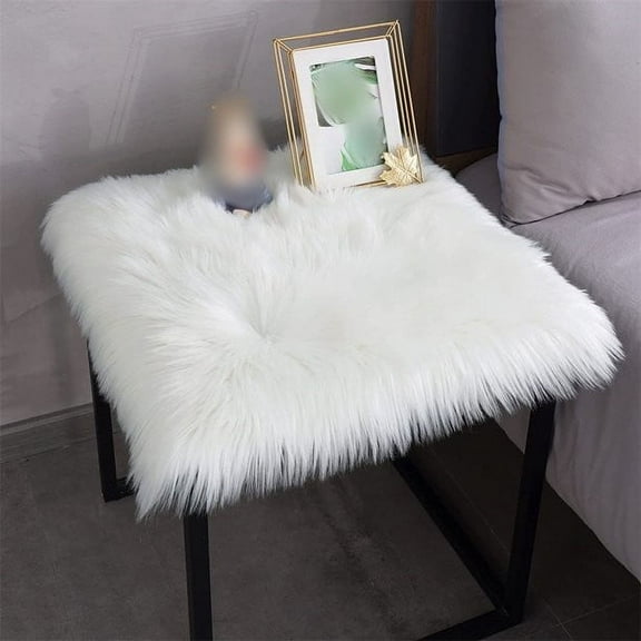 Faux Fur Artificial Skin Rectangle Fluffy Chair Seat Sofa Cover Carpet Mat Area Rug Living Bedroom Home Decoration 15.7*15.7 inch (White)