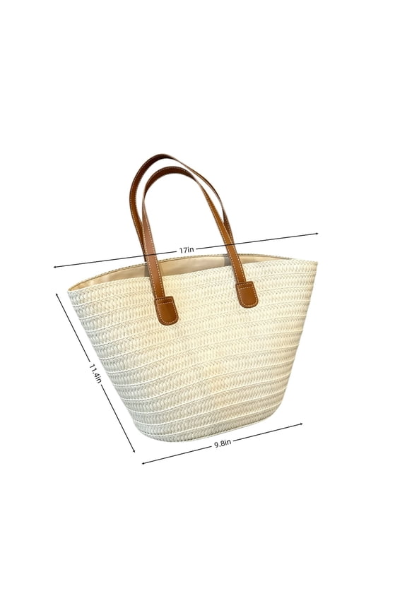 Faux Fur Bag for Women,Woven Beach Tote Bag with Leather Shoulder Straps, Summer Handbag Vacation(White)