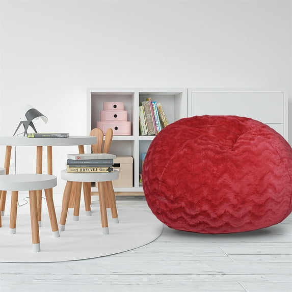 Faux Fur Bean Bag Chair, 4ft Cozy and Stretchable Fabric Lounger with Easy-Clean Cover, Comfortable Accent Seating Chair with Shredded and Memory Foam for Children and Adults Bedrooms