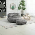 thumbnail image 1 of Faux Fur Bean Bag Chair with Ottoman, Oversized Lazy Sofa Chair, Comfy Upholstered Lounge sofa Chair w/Footrest for Living Room, Bedroom, Office, Gray, 1 of 9