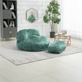thumbnail image 1 of Faux Fur Bean Bag Chair with Ottoman, Oversized Lazy Sofa Chair, Comfy Upholstered Lounge sofa Chair w/Footrest for Living Room, Bedroom, Office, Mint Green, 1 of 9