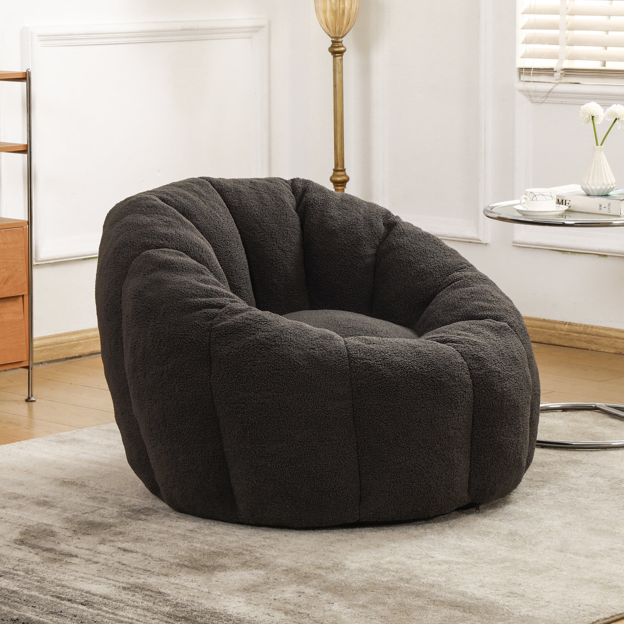 Faux Fur Bean Bag Chair with Armrests, High Density Memory Foam Lazy Sofa, Ergonomic Comfy Bean Bag for Adults Living Room Bedroom Dorm Office