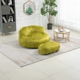 thumbnail image 1 of Faux Fur Bean Bag Chair with Ottoman, Soft Fluffy Plush Lazy Sofa with Footrest, Fuzzy Puff Chair for Adults and Kids, Olive, 1 of 9