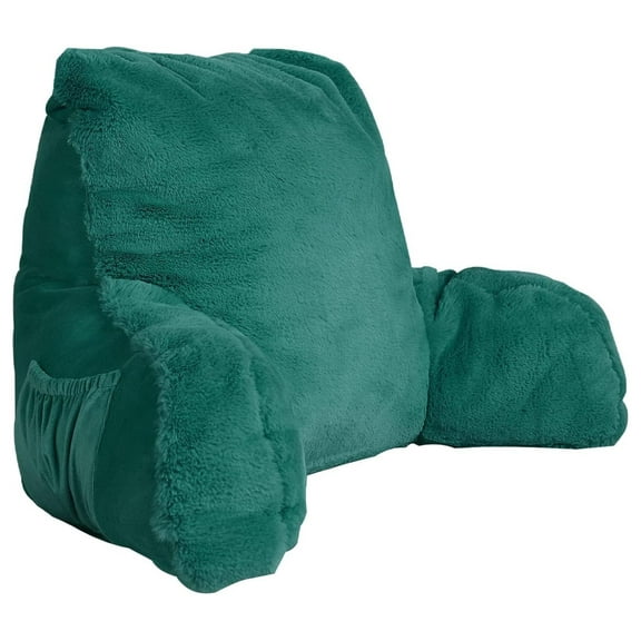 Faux Fur Bedrest Reading Pillow with DIY Filling, Need Assembly, 20" x 18" x 17",Teal Green Backrest Armrest Pillow Chair Back Support for Sitting up in Bed