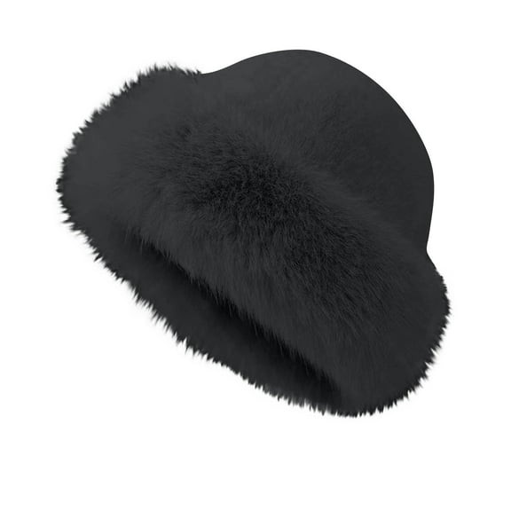 Faux Fur Beret Hat for Women Solid Warm Plush Hat Winter Headwear Dark Gray Free Size