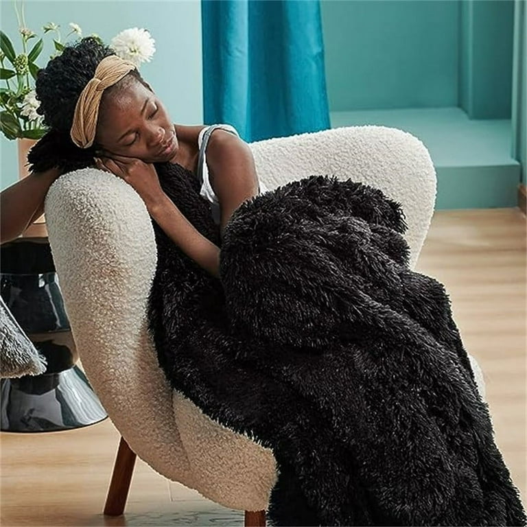 Faux Fur Blanket Black Queen 90 x 90