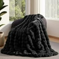 thumbnail image 1 of Faux Fur Blanket - Black Twin Size, Big Bubble Rabbit Fluff, 60x80 Inches, 1 of 10