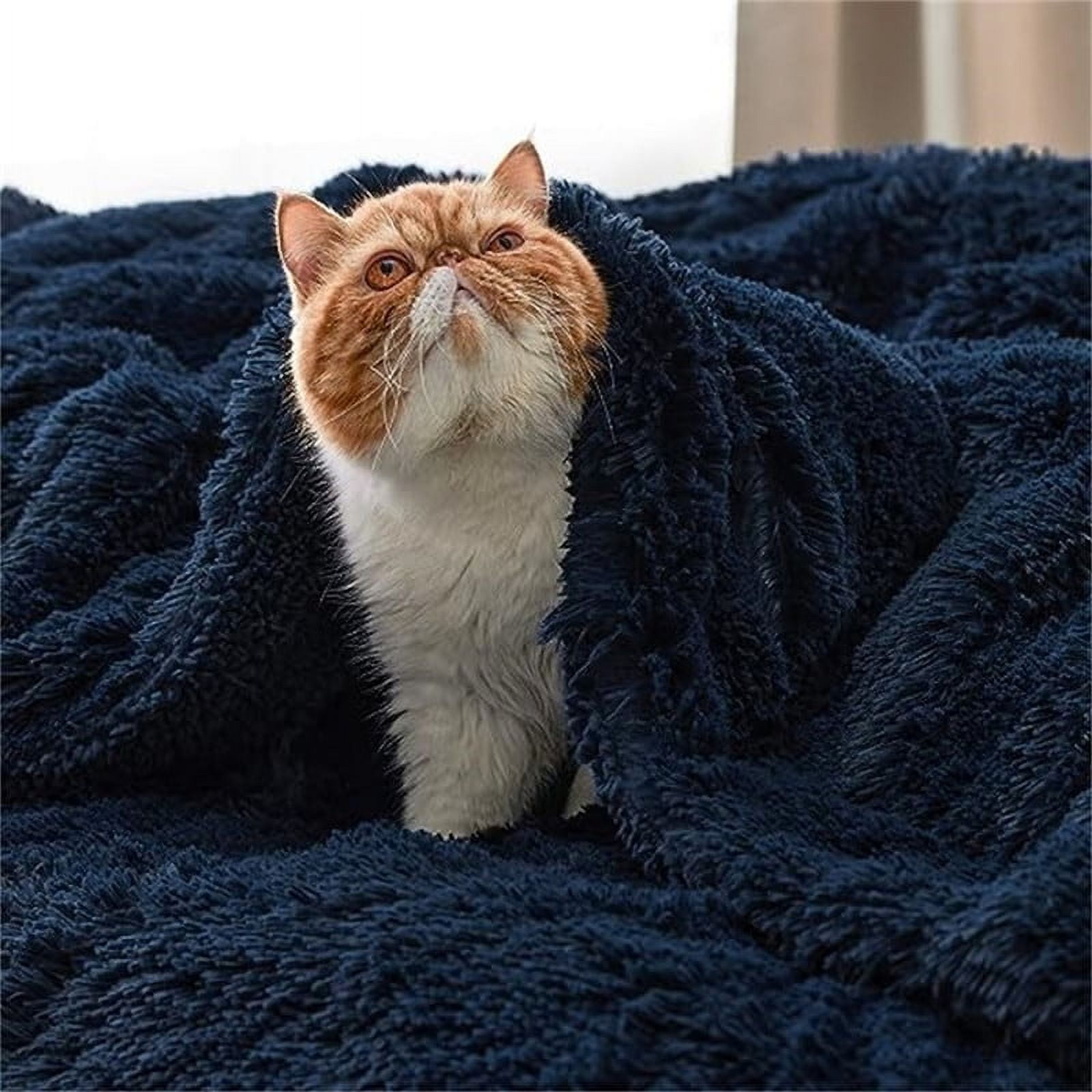 Faux Fur Blanket Navy Blue Queen 90 x 90