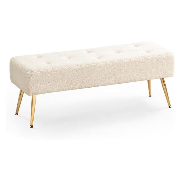 Faux Fur Boho Ottoman Upholstered Tufted with Padded Seat, Footrest Foot Stool with Sturdy Metal Leg, for Bedroom Living Room Entryway