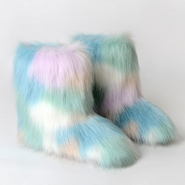 Faux Fur Boots for Women, Fuzzy Flurry Furry Leg Warm Boots, Winter Mid ...