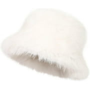 Faux Fur Bucket Hat Faux Fur Hat for Women Wide Brim Fuzzy Bucket Hat Winter Warmer Fisherman Cap