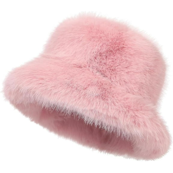 Faux Fur Bucket Hat Faux Fur Hat for Women Wide Brim Fuzzy Bucket Hat Winter Warmer Fisherman Cap