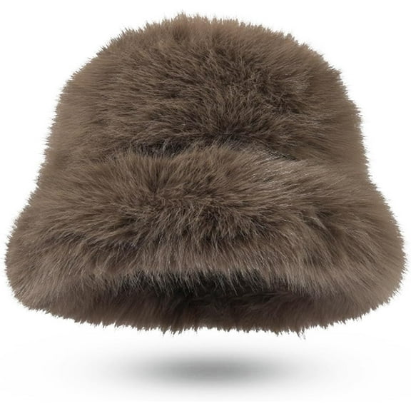 Faux Fur Bucket Hat Faux Fur Hat for Women Wide Brim Fuzzy Bucket Hat Winter Warmer Fisherman Cap