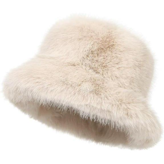 Faux Fur Bucket Hat Faux Fur Hat for Women Wide Brim Fuzzy Bucket Hat Winter Warmer Fisherman Cap