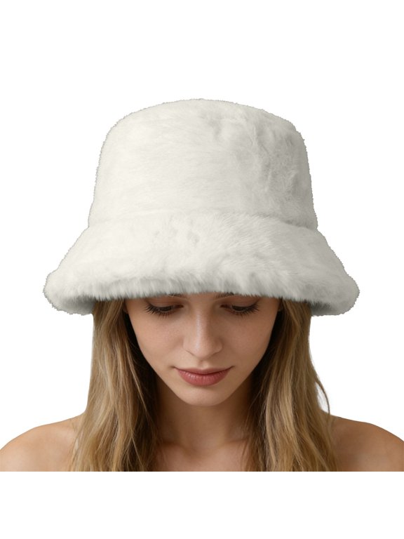 Faux Fur Bucket Hat Warm Russian Style Hat Fashion Oversized Soft Plush Y2k Warm Plush Fisherman Fleece Vintage Cloche Hat Warm Lining Russian Style Hat White A