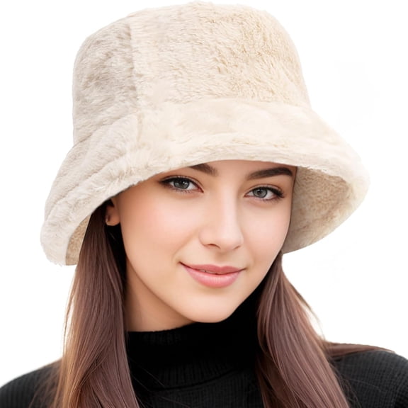 Faux Fur Bucket Hat for Winter – Fluffy Warm Furry Fisherman Cap with Adjustable Headband | Unisex Lightweight Sun Protection Hat for Casual, Travel, Skiing & Outdoor Activities