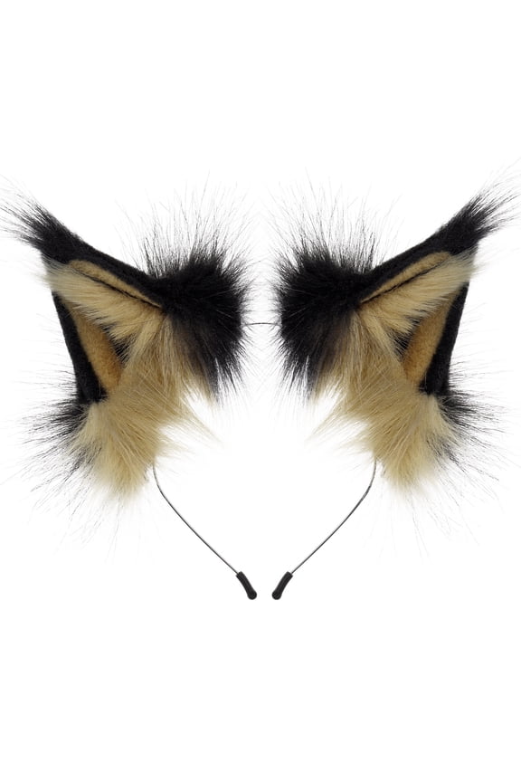 Faux Fur Cat Ears Headband, Fluffy Black Camel Cosplay Costume Accessory, 1 Pack Halloween Party Fancy Dress Photo Prop, Suitable for Themed Parties Raves Anime Convention Daily Dress Up
