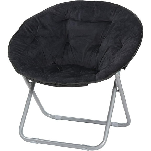 Faux Fur Chair, Folding Chair Soft Lounge Chair, Portable Moon Chair for Bedroom, Dorm Rooms, Apartments, Lounging, Garden and Courtyard, Black