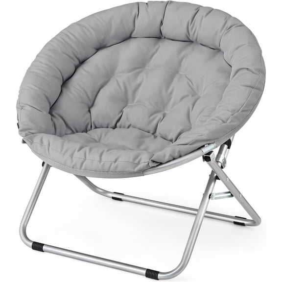 Faux Fur Chair, Folding Chair Soft Lounge Chair, Portable Moon Chair for Bedroom, Dorm Rooms, Apartments, Lounging, Garden and Courtyard(Grey)