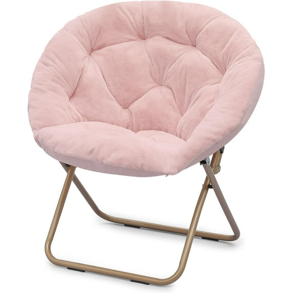 Faux Fur Chair, Folding Chair Soft Lounge Chair, Portable Moon Chair for Bedroom, Dorm Rooms, Apartments, Lounging, Garden and Courtyard(Pink)